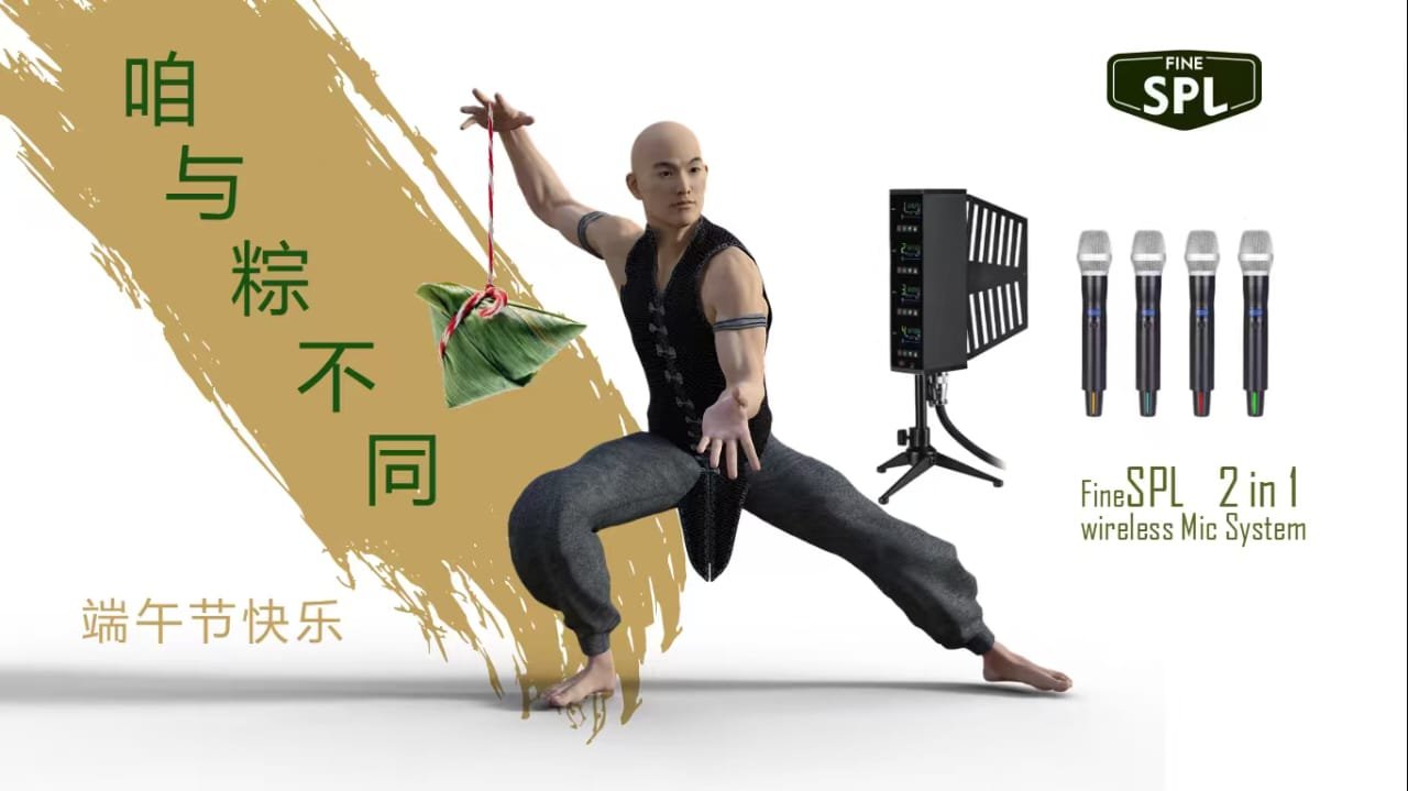 FineSPL Dragon Boat Festival campaign poster featuring the WM-4 two-in-one wireless microphone system